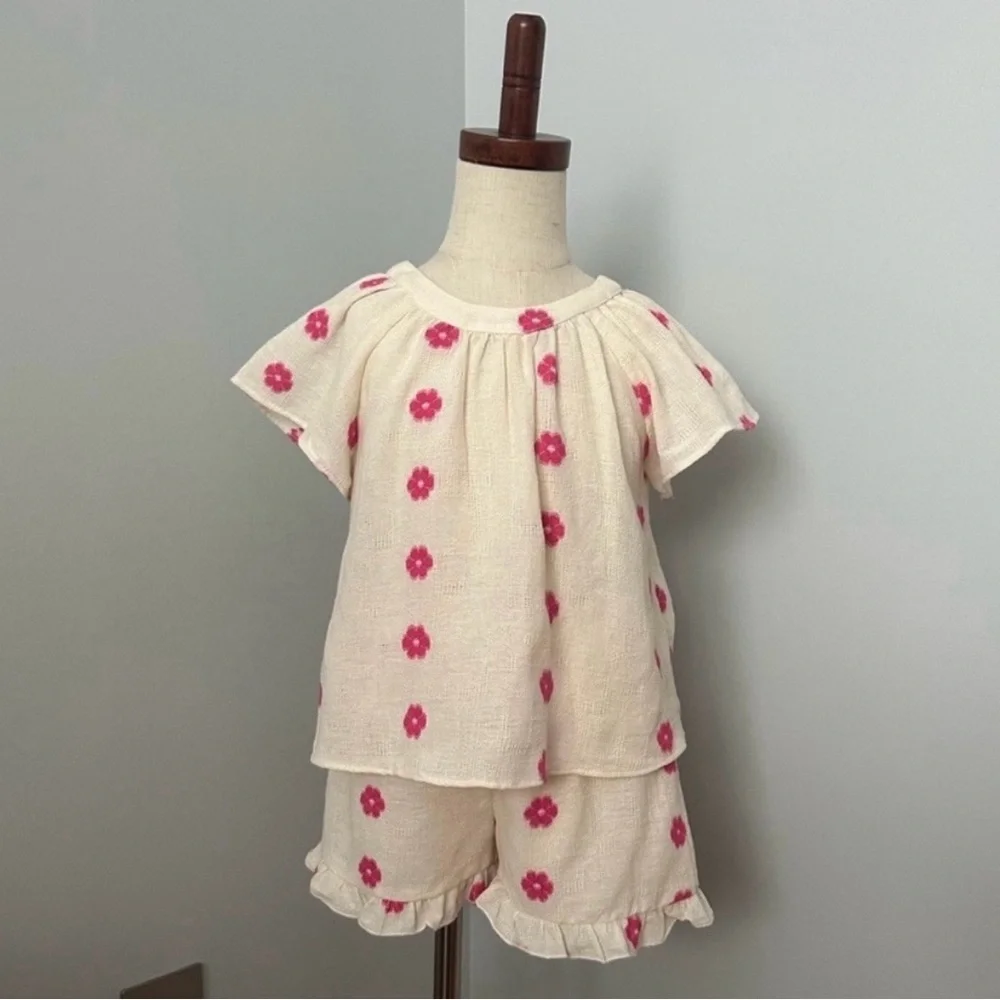ZARA TODDLER GIRL FLORAL EMBROIDERED SHIRT & SHORTS